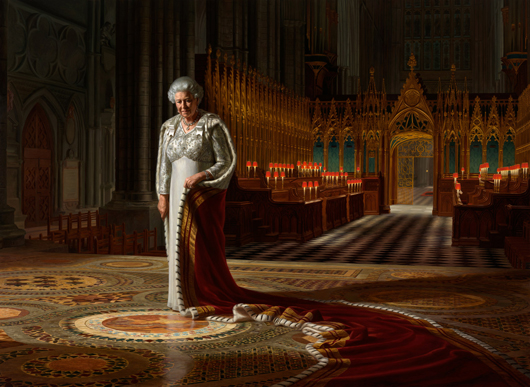 'The Coronation Theatre, Westminster Abbey: A Portrait of Her Majesty Queen Elizabeth II, 2012' by Ralph Heimans. On loan from the artist. Photo: Max Communications/Colin White. © Ralph Heimans