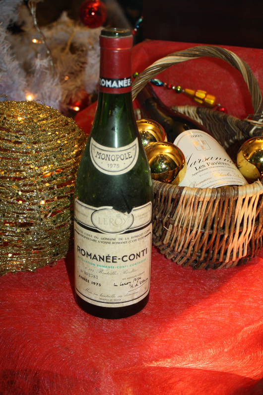 A bottle of Romanee-Conti Burgundy wine, 1975 vintage, 2008 photo by PRA, licensed under the Creative Commons Attribution-Share Alike 3.0 Unported license.
