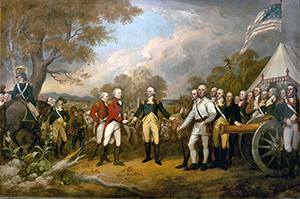 'The Surrender of General Burgoyne' by John Trumbull (1756–1843). The central figure in the painting is American Gen. Horatio Gates. Image courtesy of Wikimedia Commons.
