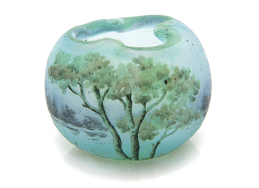 Miniature Daum cameo glass vase, diameter 1 3/16 in, est. $300-500. Leslie Hindman Auctioneers image.