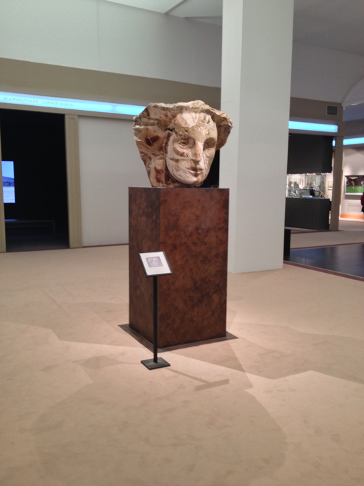 An impressive carved granite head by Emily Young, presented by the Fine Art Society at the Masterpiece fair, which sold for £120,000 ($182,500). Image by Auction Central News.