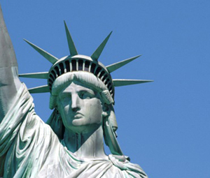 Closeup of The Statue of Liberty's head and shoulders. National Park Services photo.