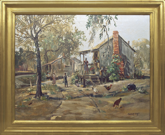 Emmett Fritz, ‘Workers Shanties,’ oil on canvas, 22 inches x 28 inches, circa early 1950s. Southeast Shows & Auctions image.