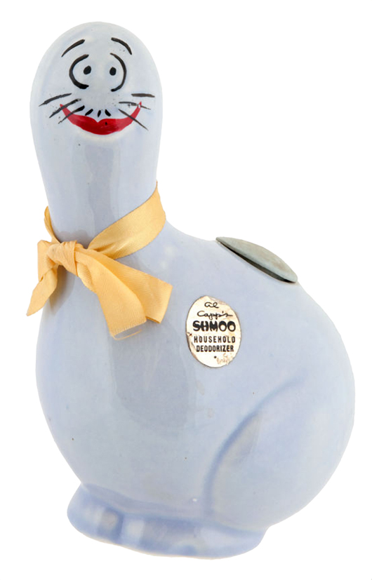 This Shmoo has helped mankind as a ‘household deodorizer.’ It sold for $183 in a Hake's auction in York, Pa., in 2012. It is only 5 1/2 inches tall and has its original foil label.
