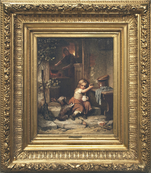 Meyer von Bremen painting, 'Not My Bread,' oil on canvas on board, 20 inches x 16 inches, dated 1881. Southeast Shows & Auctions image.