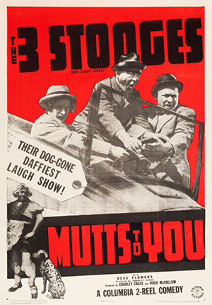 ‘The Three Stooges in Mutts To You’ (Columbia, 1938). One sheet (27 inches x 41inches). Very fine on linen. Estimate: $15,000-$30,000. Heritage Auctions image.