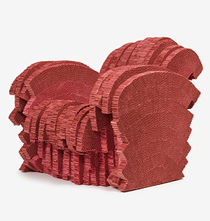 'Red Beaver' Armchair, 1986. Designed by Frank O. Gehry, American (born Canada), 1929. Dyed corrugated cardboard, 33 3/4 x 33 1/4 x 42 1/4 inches (85.7 x 84.5 x 107.3 cm). Philadelphia Museum of Art, Gift of Vitra GmbH, Basel, Switzerland, 2009.