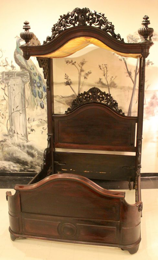 Rosewood half tester bed, descended from the family of Georgia nobleman Henry St. John. Ahlers & Ogletree image.