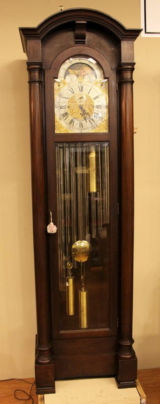 This monumental and rare Waltham 9-tube grandfather clock is expected to get paddles waving. Ahlers & Ogletree image.