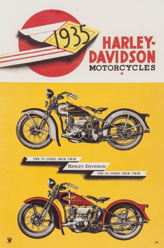 1935 Harley-Davidson Motorcycles lithograph to be auctioned by Bloomsbury Auctions on July 16, 2013.