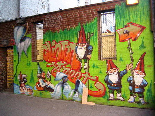 Gnome mural on Clinton Street, New York City. Photo by Elie via BoweryBoogie.com.