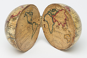 Today, this pocket globe from the Holbrook Apparatus Manufacturing Co. of Wethersfield, Conn., 1830–59, might be called a learning toy. To a young student in the 19th century, the three-dimensional paper and wood map was a prized possession that extended his knowledge of the world. Image courtesy Winterthur Museum; Bequest of Henry Francis du Pont.