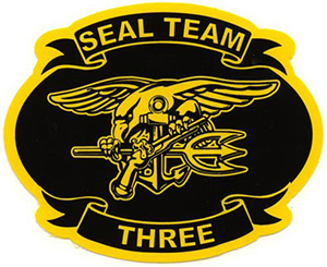 Official military insignia of US Navy Seal Team Three, based in the Middle East.
