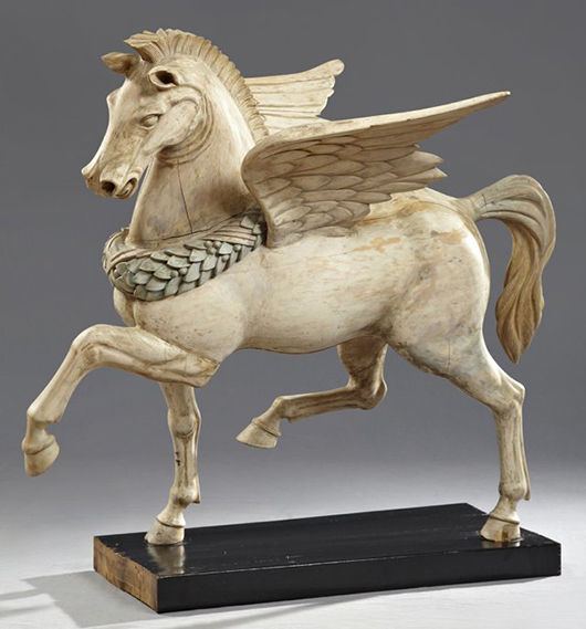 Large polychrome-painted, carved wood figure of Pegasus, sold for $2,488.50. Image courtesy of LiveAuctioneers.com Archive and Crescent City Auction Gallery.