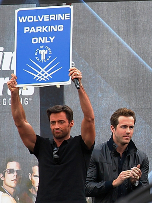 Hugh Jackman, left, is a regular and a fan favorite at Comic-Con from his onscreen role as Wolverine. He is shown here with actor Ryan Reynolds at the April 27, 2009 premiere of 'X-Men Origins: Wolverine.' Photo by Grant Brummett, licensed under the Creative Commons Attribution-Share Alike 3.0 Unported license.
