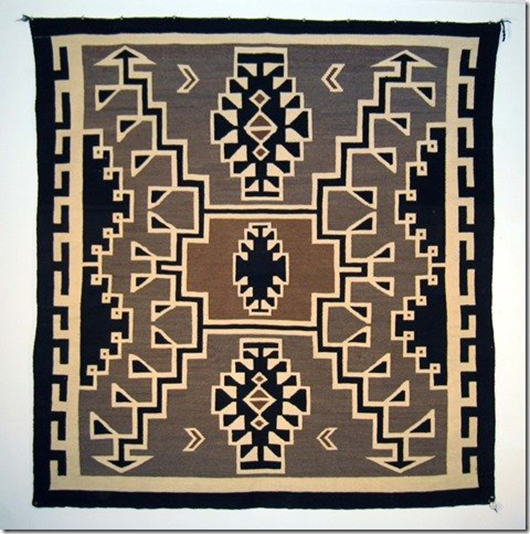 Old Navajo Storm Pattern Two Grey Hills regional rug, ca. 1900 (Lot #312). Antiquities Saleroom image.