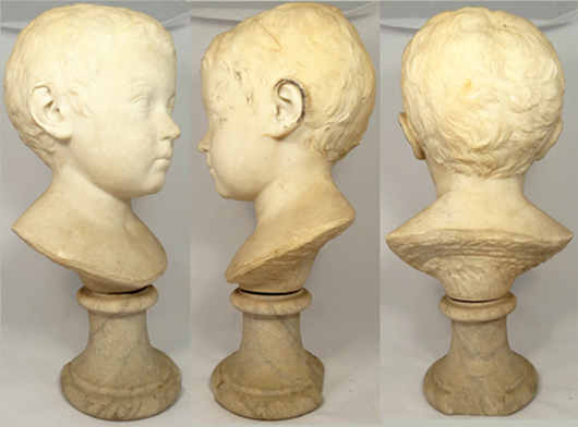 Renaissance bust of a young boy in the classical Roman style, carved of white marble. Ancient Resource LLC image.