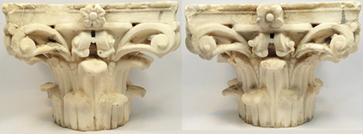 Roman-Greek Corinthian capital decorated in the ornate acanthus leaves and scrolls. Ancient Resource LLC image.