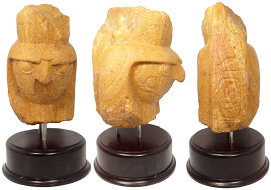 Exceptionally rare brown quartzite head of Horus, the Egyptian falcon-god. Ancient Resource LLC image.