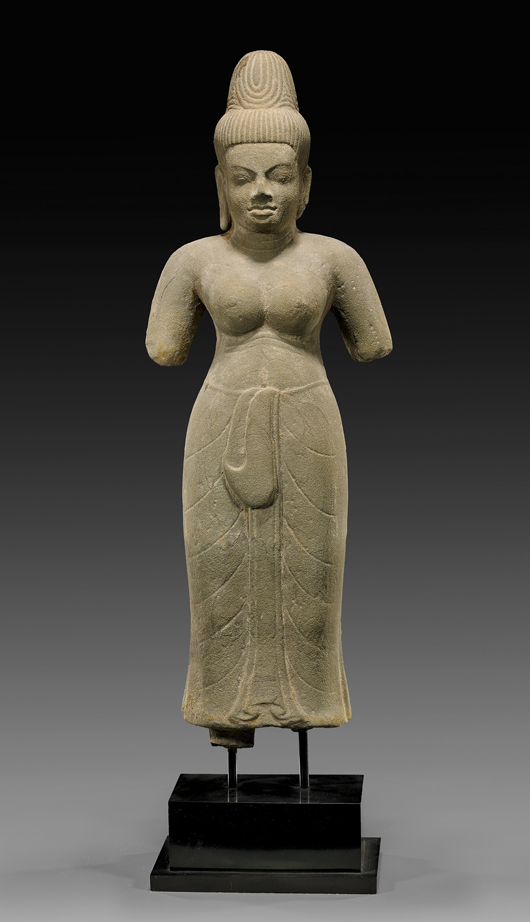 Southeast Asian sandstone deity. Estimate: $12,000-$15,000. I.M. Chait Gallery / Auctioneers image.