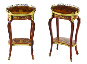 Not quite 3 inches high, this pair of Louis XV-style occasional tables by Denis E.W. Hillman sold for $22,500. Leslie Hindman Auctioneers image.