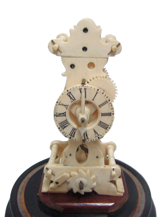 Whale or ivory skeleton clock, probably mid-19th century. John W. Coker Ltd. image.