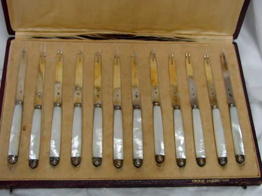 Set of escargot forks in the original fitted box from Linzler Argenson of Paris. John W. Coker Ltd. image.