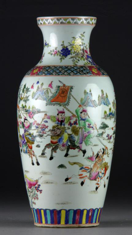 Chinese Qing famille rose porcelain vase. Midwest Antiques Galleries Inc. image.