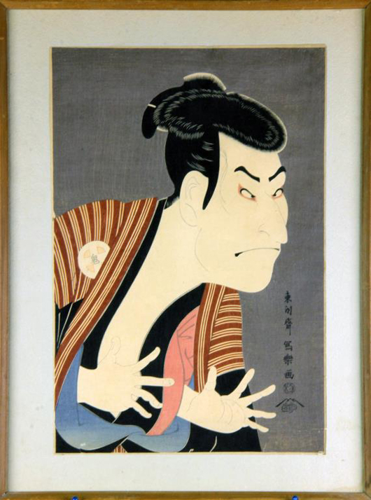 Toshusai Sharaku woodblock print. Midwest Antiques Galleries Inc. image.