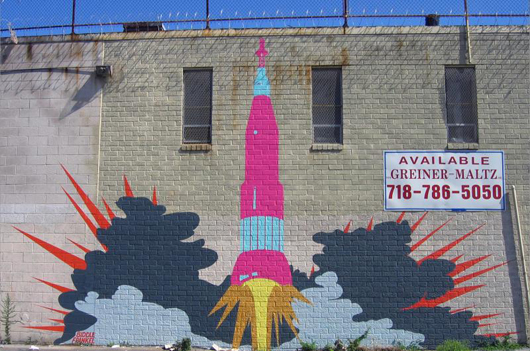 Eve Biddle and Joshua Frankel, ‘India Street Rocket’ at the India Street Mural Project, New York City. Photo via AnimalNY.com