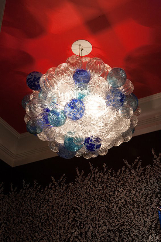 Liza Sherman NY bubble light fixture of Moroccan hand-blown glass, chosen by designer Patrick Mele, opening bid $3,000. Photo by William A. Boyd Jr.