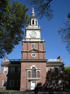 The clock tower of Independence Hall in Philadelphia. Image by Capt. Albert E. Theberge, NOAA Corps. This file is licensed under the Creative Commons Attribution 2.0 Generic license.