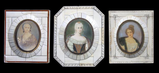 Collection of paintings on ivory, est. $400-$600. Kimball Sterling image.