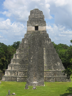 The Tikal Temple, a Mayan pyramid, in northern Guatemala. Image by Raymond Ostertag. This file is licensed under the Creative Commons Attribution-Share Alike 2.5 Generic license.