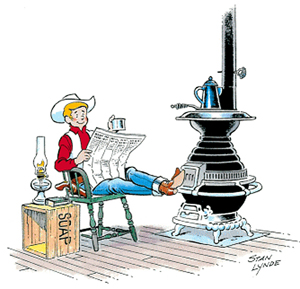 From the late Stan Lynde's Rick O'Shay comic strip that was syndicated by Chicago Tribune Syndicate from 1958 through 1981. Fair use of reduced, low-resolution copyrighted image, under terms of US Copyright Law, to show the artistic genre and technique Stan Lynde employed.