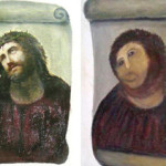 Before/after views of the fresco. It is believed that the use of this image of a copyrighted work constitutes fair-use and does not infringe on copyright. Image courtesy of Wikimedia Commons.