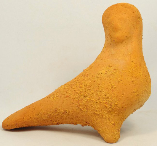 Minoan terracotta figure of a siren in bird form with a female face, circa 500 B.C., 3 1/2 inches high x 4 inches long. Ancient Resource Auctions image.