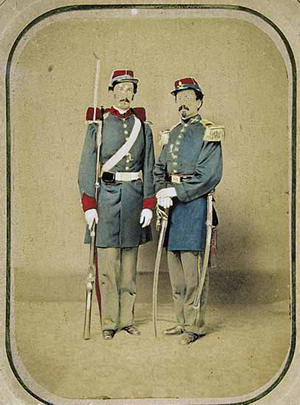 A hand-colored albumen print mounted on card shows Lt. William Miller Owen and his brother Pvt. Edward Owen as they appeared in their Confederate uniforms around 1861 at the beginning of the Civil War. Both rose in rank during the conflict. The pair sat for the photograph in New Orleans at Guay's Temple of Art, a gallery on Poydras Street. With its strong local appeal, the image brought $7,050 at the Neal Auction Co. in 2007. Courtesy Neal Auction.
