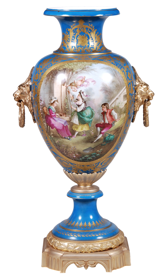 A large French porcelain turquoise ground Sevres-style floor vase, late 19th century. Estimate: £1,500-£1,500. Dreweatts and Bloomsbury Auctions image.