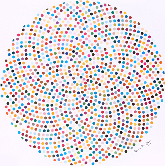 Lot 62: Damien Hirst (b. 1965), ‘Valium,’ ca. 2000, full-color gloss finish lambda on archive paper,  aigned and numbered 155/500, 48 inches x 48 inches. Estimate: $6,000-8,000. Gray’s Auctioneers image.