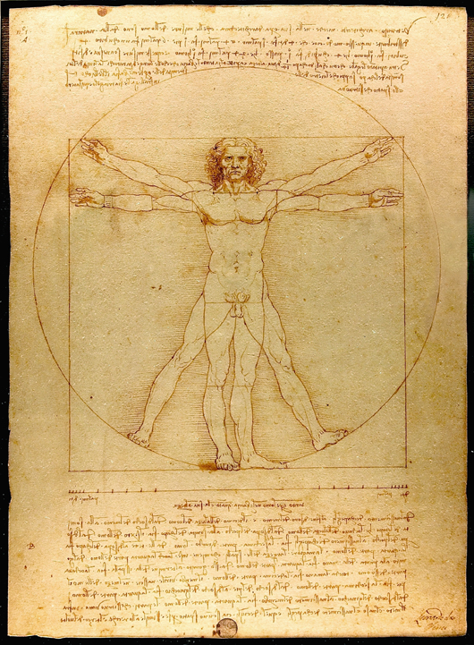 'Vitruvian Man' by Leonardo da Vinci, Galleria dell' Accademia, Venice (1485-90). Luc Viatour / www.Lucnix.be, courtesy Wikimedia Commons.