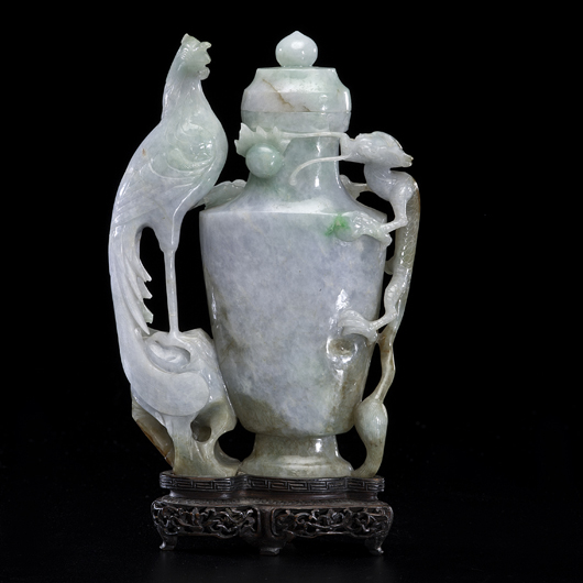 Large Chinese jadeite covered vessel, estimate $20,000-$30,000. Cowan's Auctions Inc.