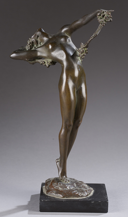 Harriet Whitney Frishmuth (New York, 1880-1980), ‘The Vine,’ bronze, circa 1921, est. $2,000-$4,000. Quinn’s Auction Galleries image.