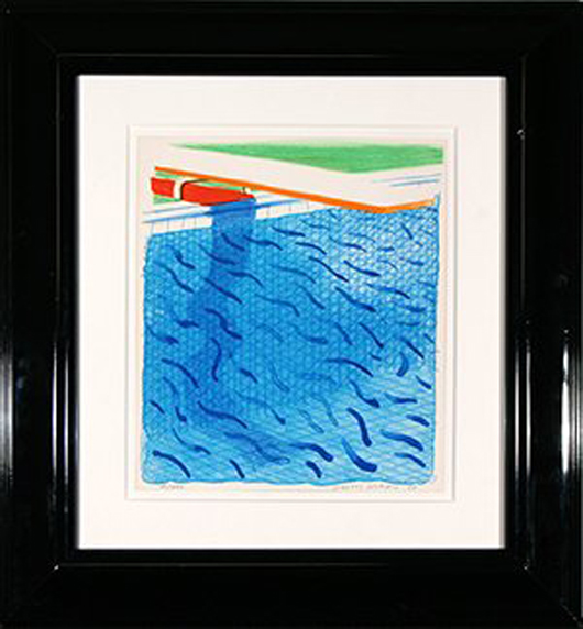 David Hockney (American, b. 1937), 'Blue Pool,' color lithograph 1980, 43/1,000. Image courtesy LiveAuctioneers.com Archive and Trinity International Auctions image.