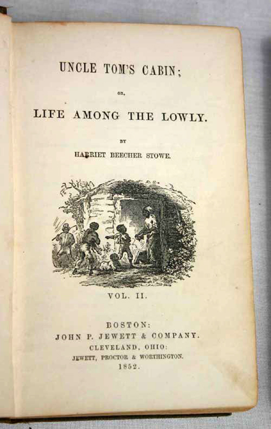 The title page of Volume 2 of a first edition of 'Uncle Tom's Cabin,' published in 1852. Image courtesy of LiveAuctioneers.com Archive and Stanton Auctions.