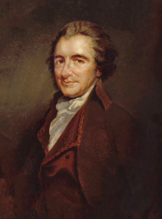 Thomas Paine, oil painting by Auguste Millière, circa 1876 after an engraving by William Sharp. Image courtesy of Wikimedia Commons.