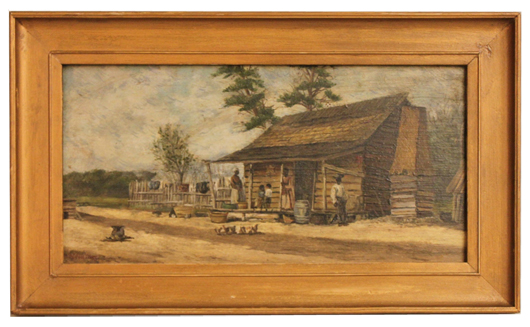 Oil on board painting by William Aiken Walker (Amican, 1838-1921) of a sharecropper cabin scene. Price realized: $12,980. Ahlers & Ogletree image.