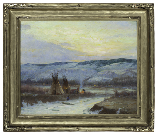Joseph Henry Sharp’s painting ‘Crow Encampment.’ Price realized:  $309,000. Cowan’s Auction Inc. image.