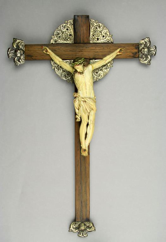 Finely carved antique ivory crucifix. Midwest Auction Galleries image. 