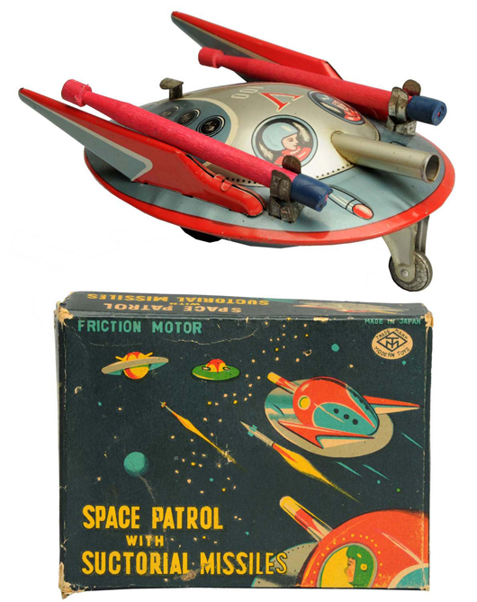 Masudaya Space Patrol with Suctorial Missiles and original box designed for use as a target, $18,600. Morphy Auctions image.